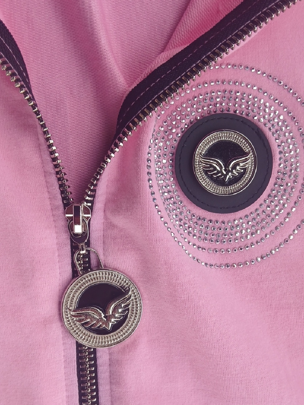 Tatu Pink Zipper Front Jumpsuit with Rhinestone Eagle On Back Size 42 Or U.S 30 - Picture 3 of 7